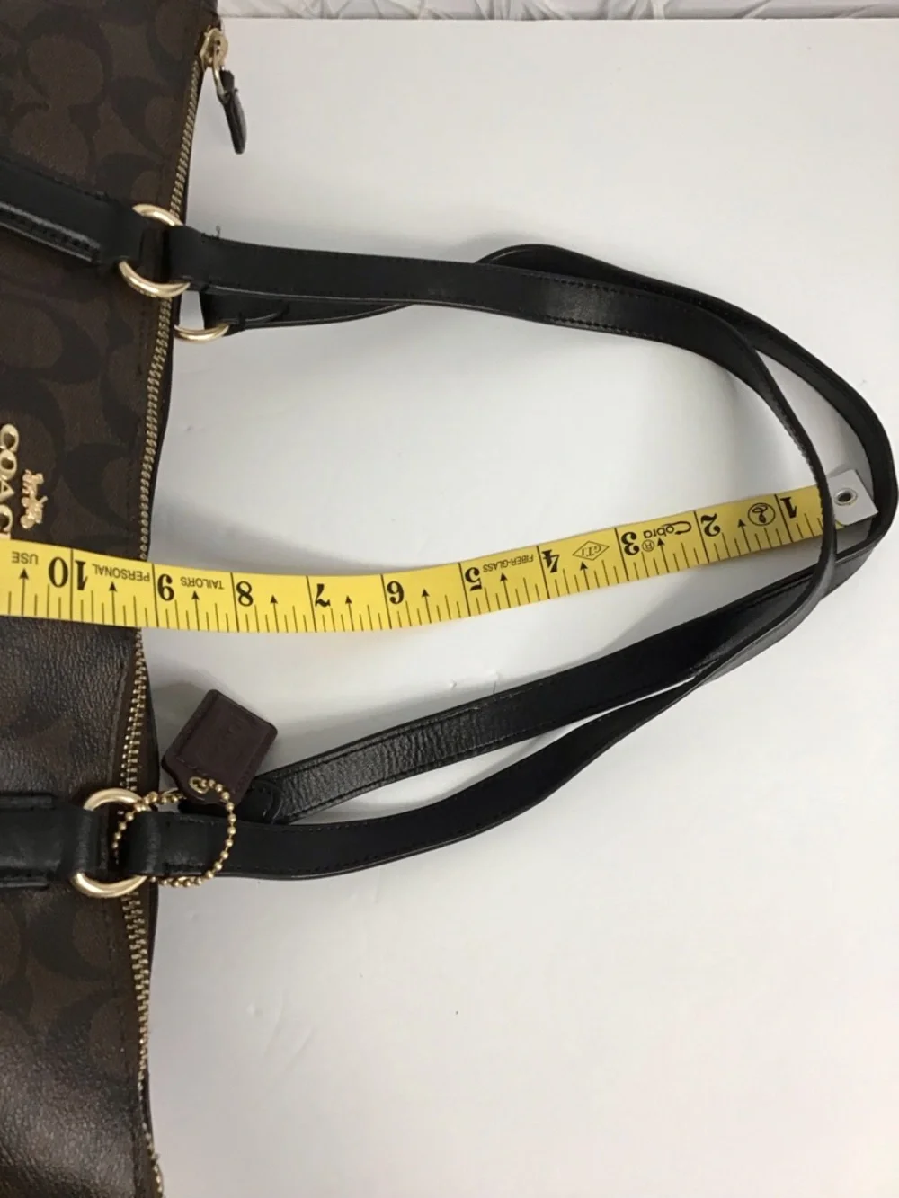 Coach Brown Signature Canvas Shoulder Tote with Black Straps